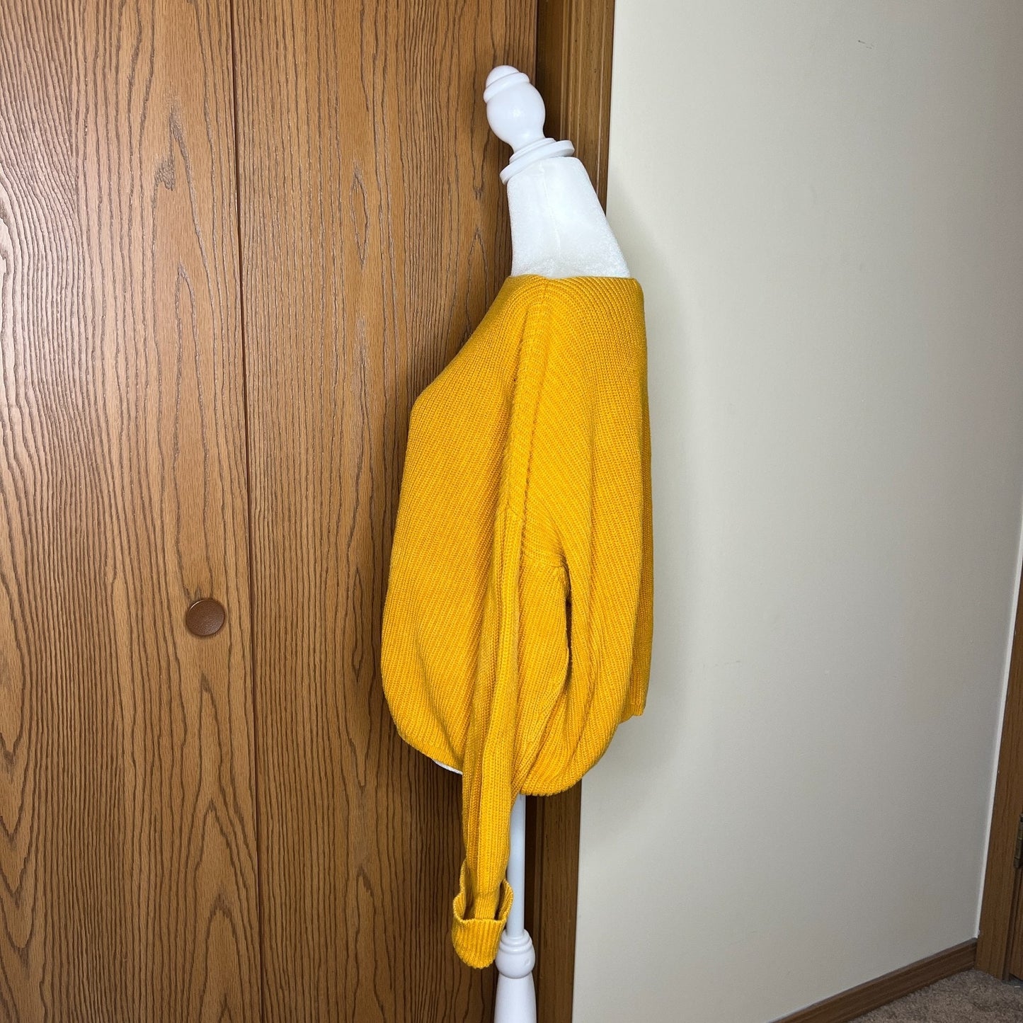 French Connection Sweater S Mustard Yellow Ribbed Slouchy Boat Neck Cozy Vivid