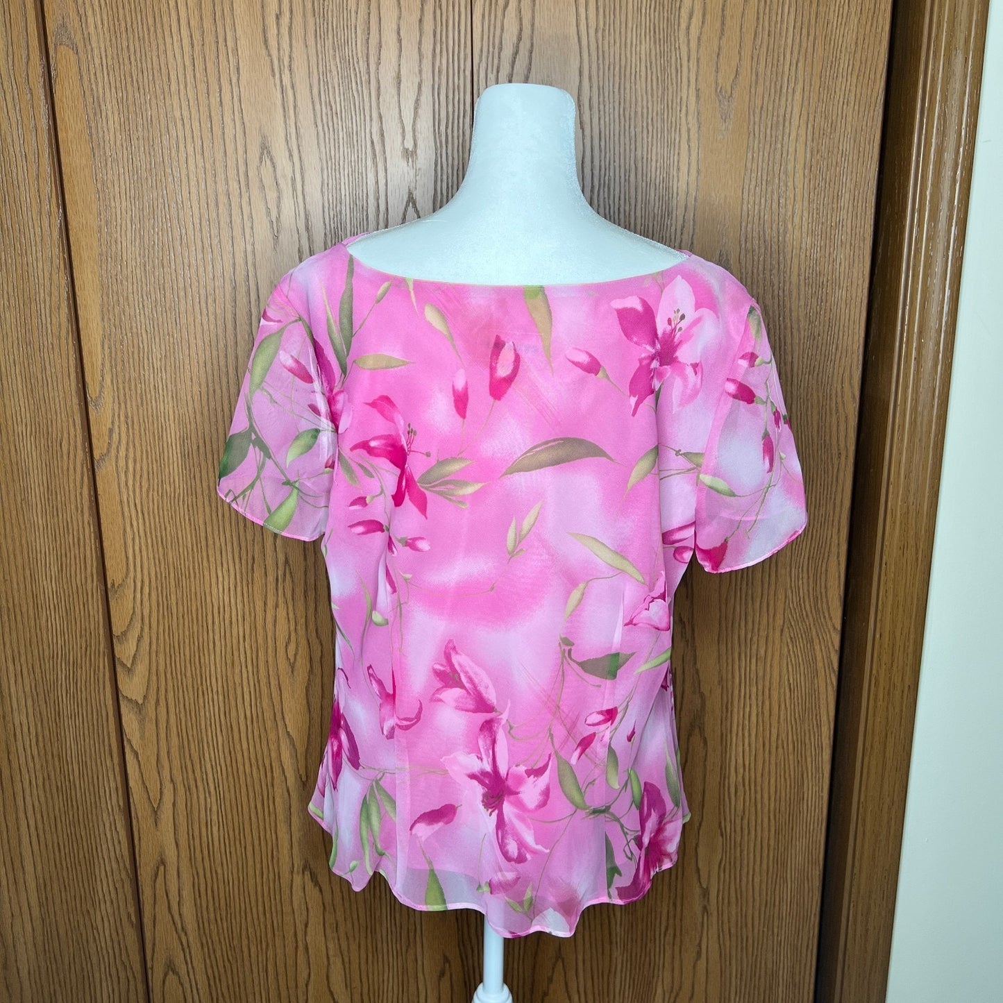 Vtg Deadstock 90s Womens Floral Top 16 Pink Cowl Neck Whimsical Fairy Artsy Boho