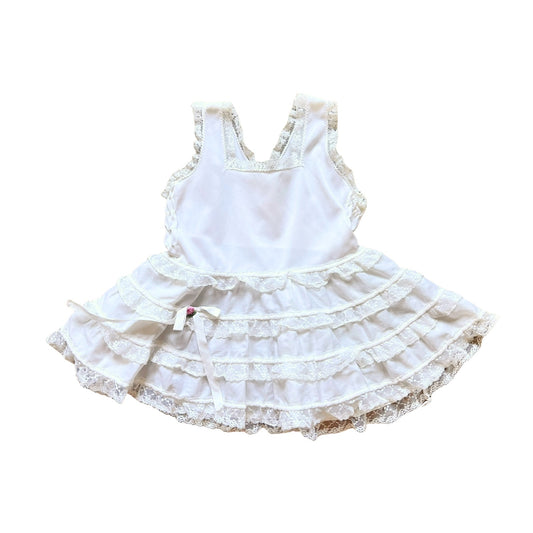 Vtg 50s Her Majesty Baby Petticoat & Slip Dress White Ruffled Cottagecore Dainty