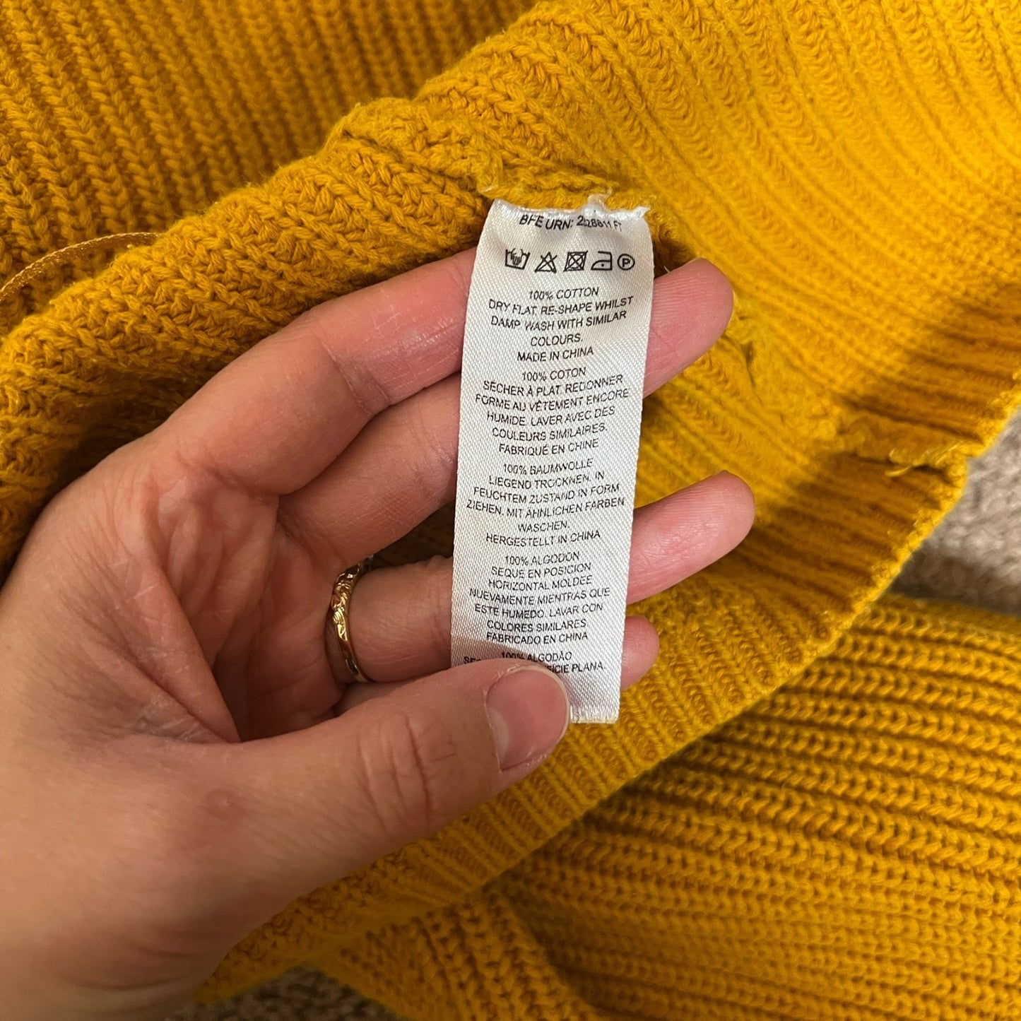 French Connection Sweater S Mustard Yellow Ribbed Slouchy Boat Neck Cozy Vivid