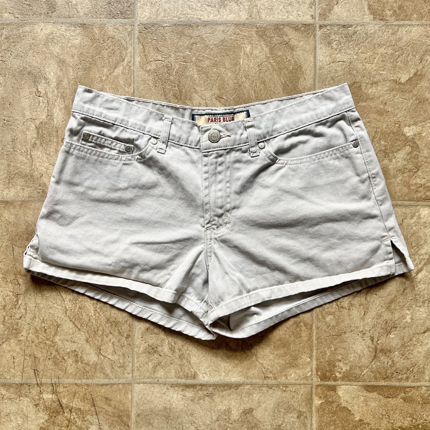 Vtg Y2K Paris Blues Denim Mini Shorts 5 Tan Boho Indie Festival Outdoor Classic