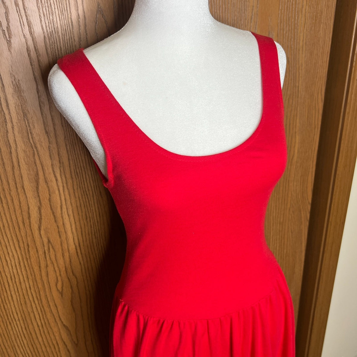 Vintage 80s Oops California Midi Dress Tomato Red Drop Waist Whimsical Romantic