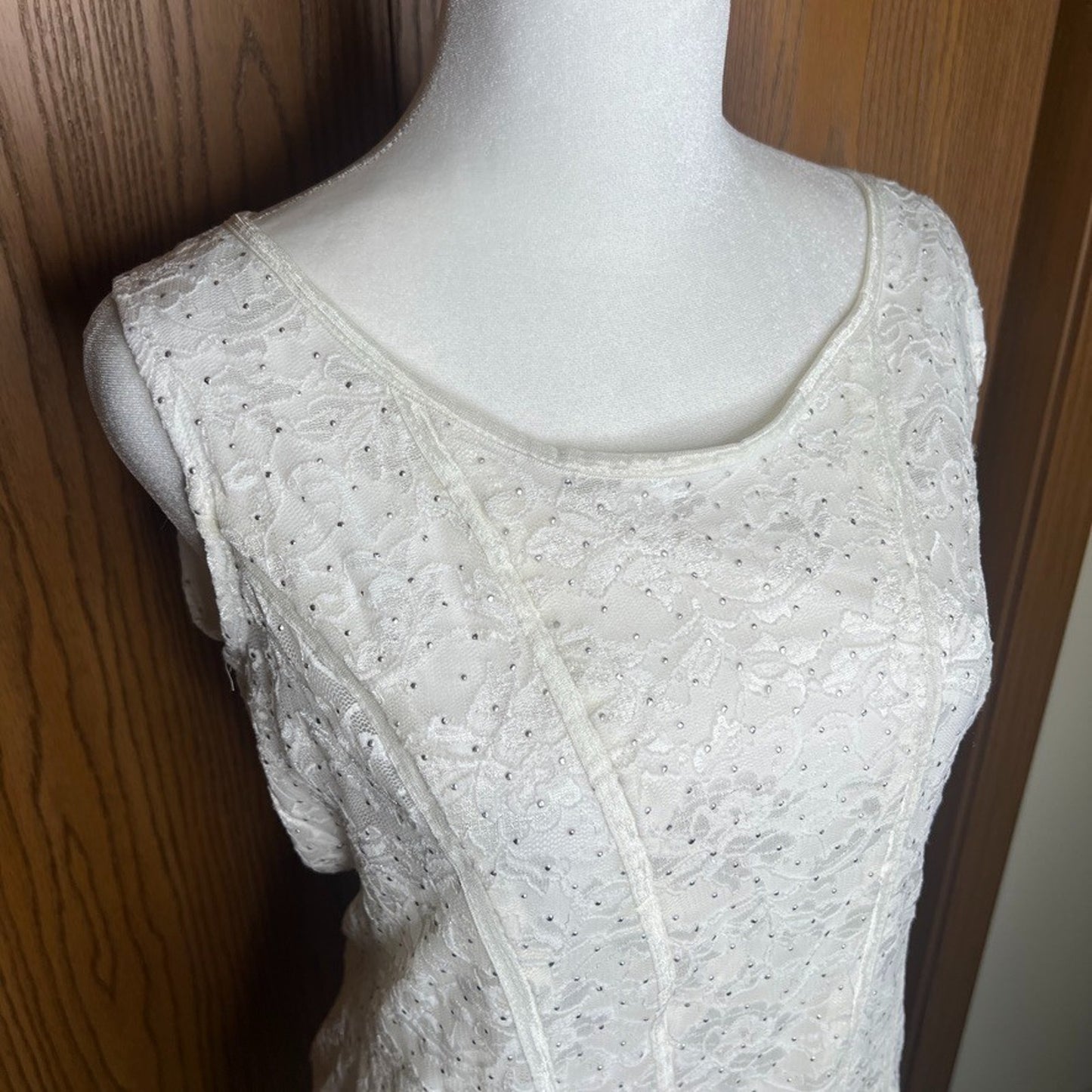Vtg Y2K Dress Barn Lace Tank Top M Faux Corset Rhinestones Coquette Balletcore