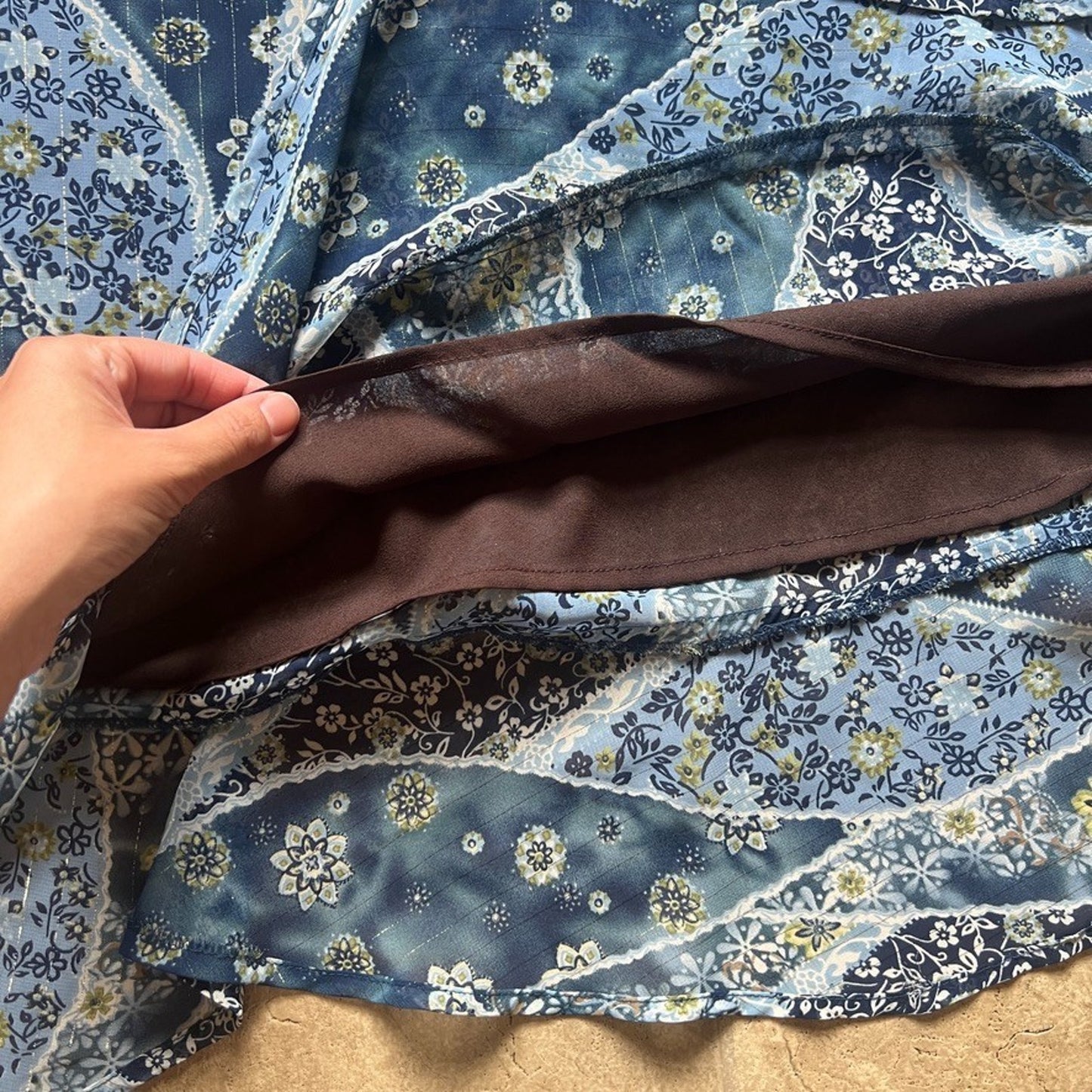 Vintage Y2K Midi Skirt 24W Blue Floral Whimsigoth Fairy Whimsical Ethereal Boho