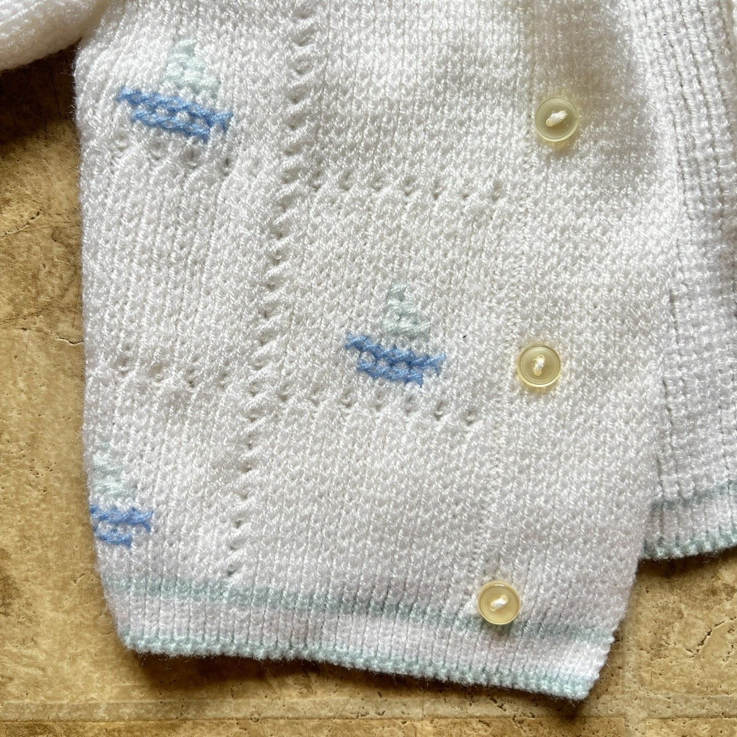 Vtg Carriage Boutiques Knit Cardigan Hooded Embroidered Sailboat Nautical Beachy