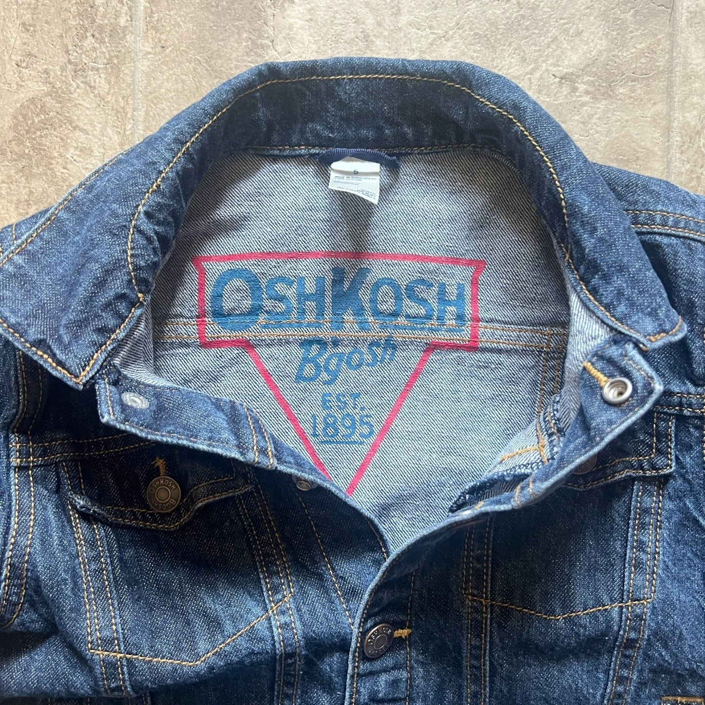 Oshkosh B'Gosh Kids Denim Jean Trucker Jacket Size 5 Snap Closure Logo Spellout