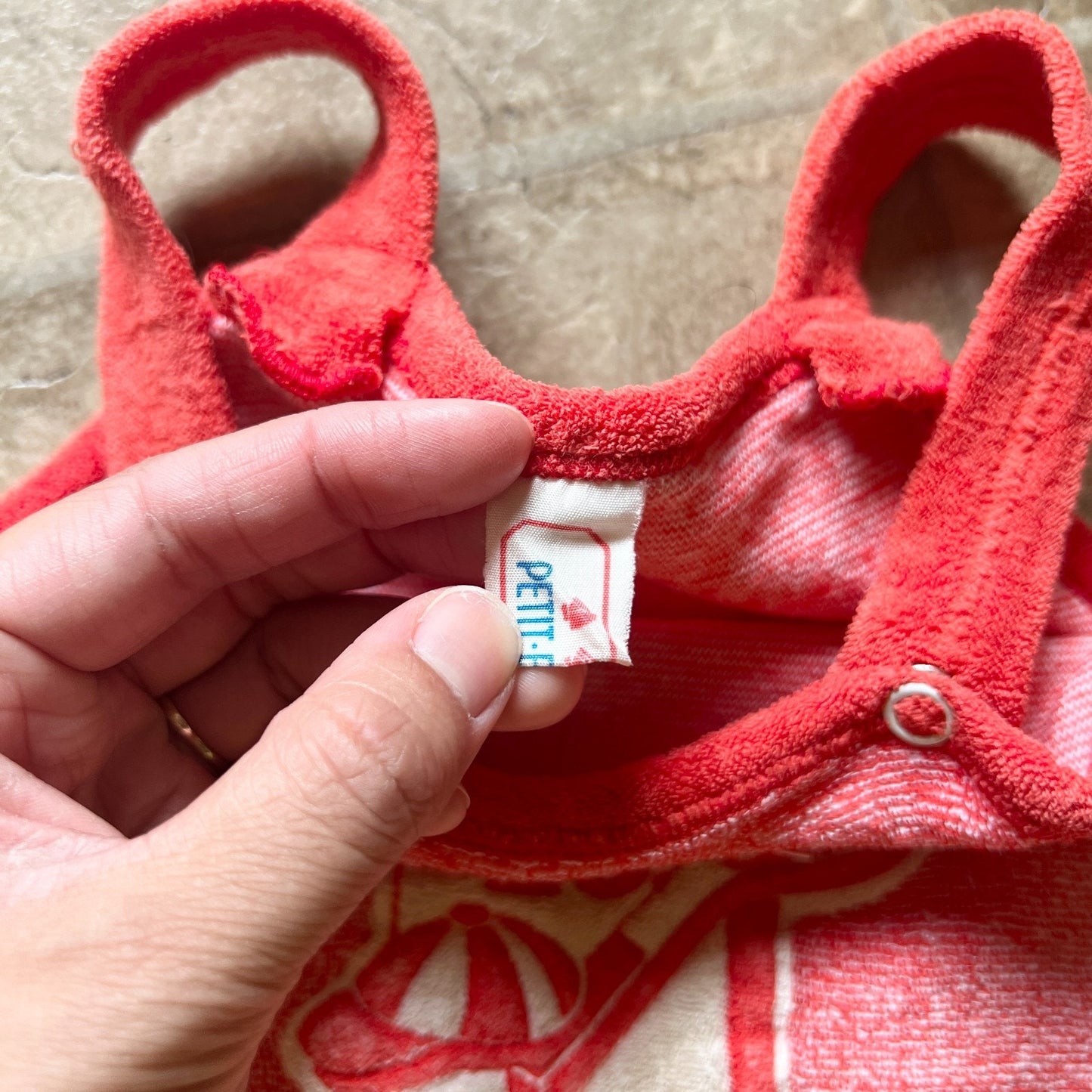 Vtg 70s Petite Bateau Terrycloth Pinafore Dress 2T Red Beach Pool Summer Sporty