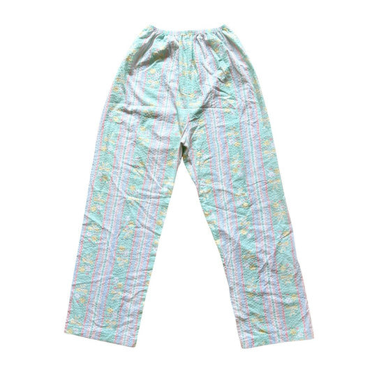 Vtg 90s Pajama Pants M Floral Pastel Seersucker Cottagecore Whimsical Coquette