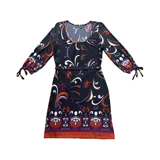 Lily Womens 70s Inspired Shift Dress Black Multi-color Swirl Abstract Pattern Mod Artsy