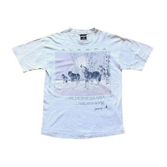 Vintage 1993 Jon Van Zyle Alaska T-Shirt Size L Gray Wolves Nature Animals Wilderness