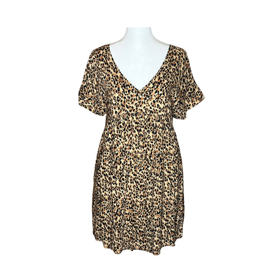 Aura Womens Leopard Print Babydoll Dress Knee Length Y2K Baddie Punk Feminine