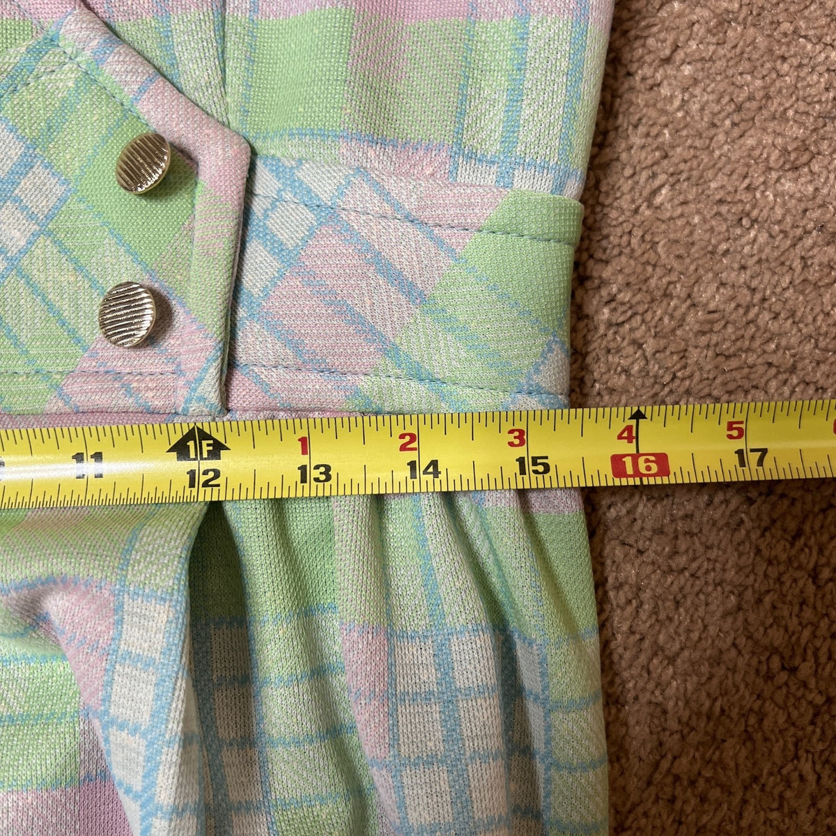 Vtg 70s Kay Windsor Dress Pastel Plaid Faux Wrap Mod Preppy Whimsical Candycore