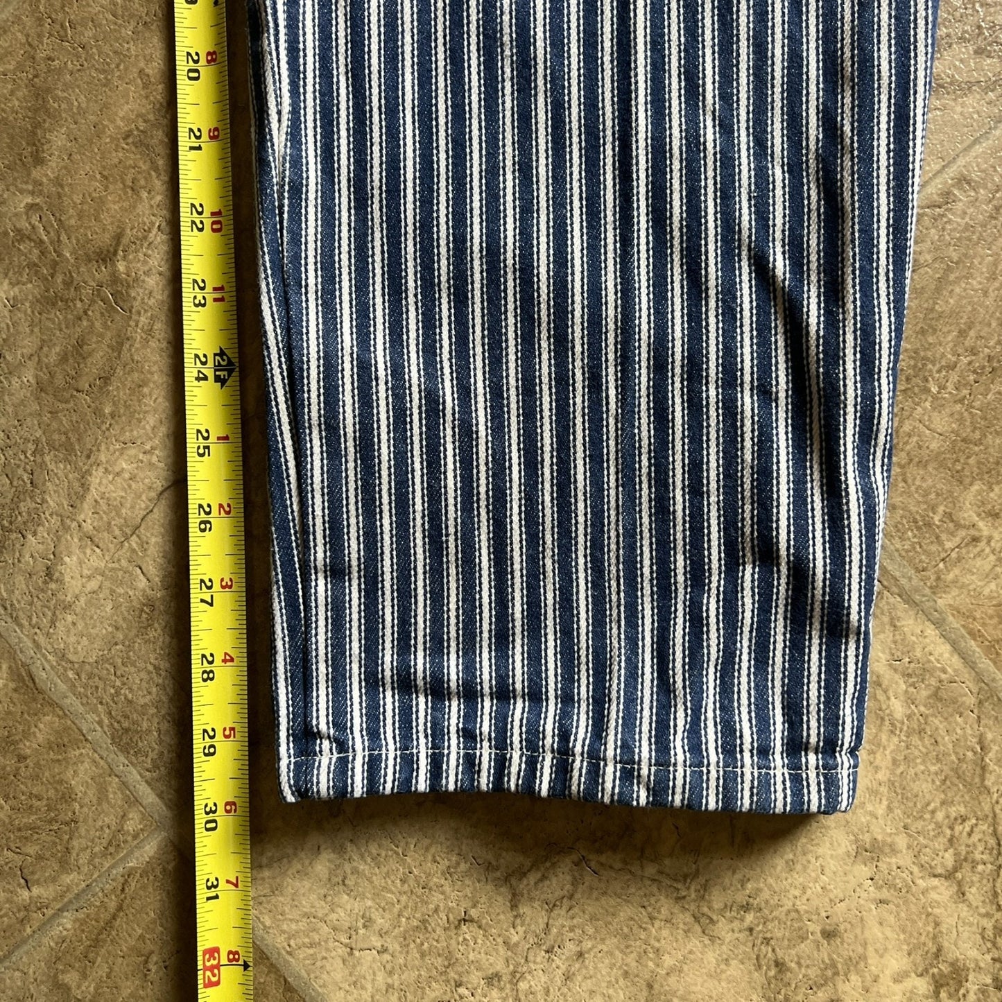 Vintage 90s Lizwear Womens Striped Denim Pants High Waisted Straight Leg Blue White Nautical Coastal