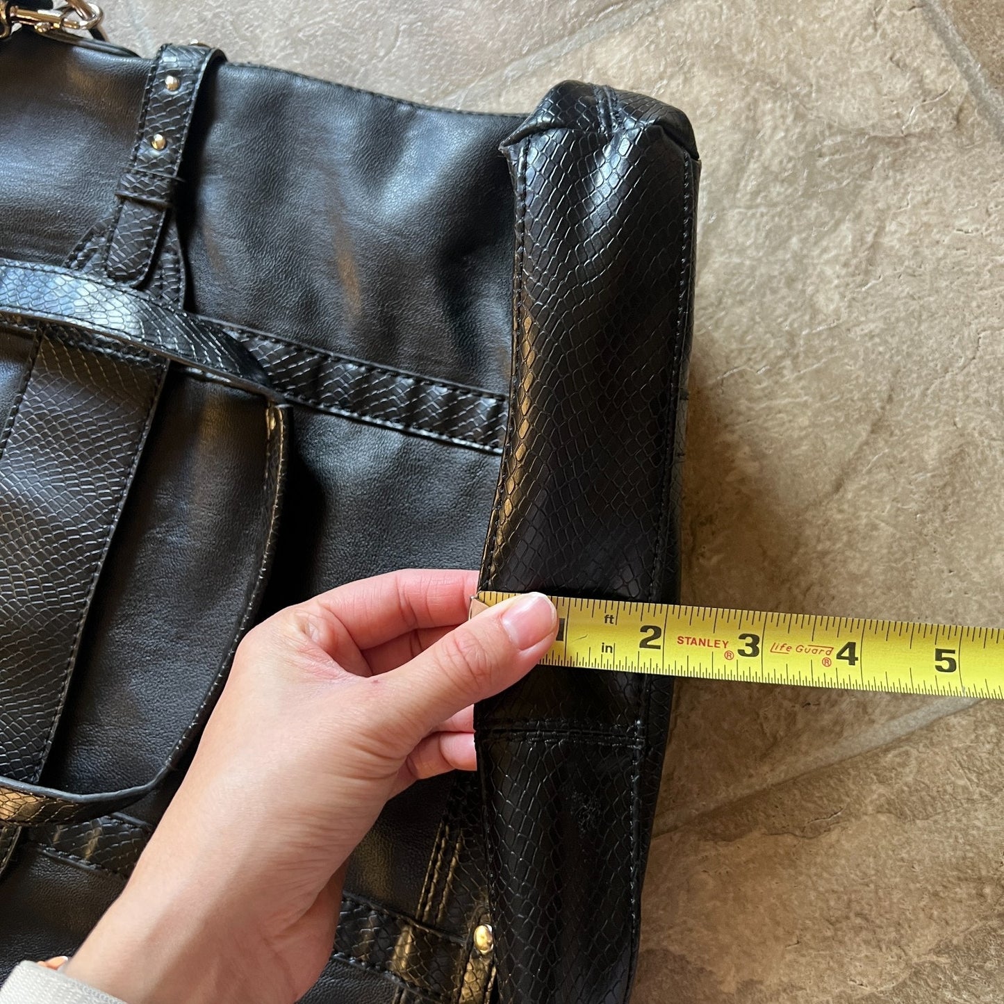 Vtg Y2K Liz Claiborne Black Faux Leather Tote Bag Removable Straps Work Business