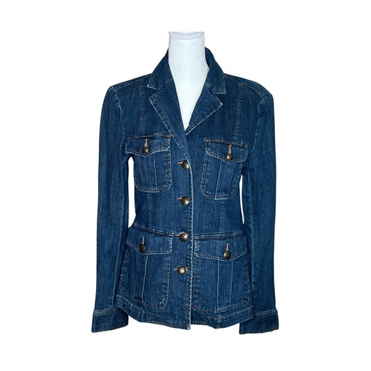 Vintage Y2K Chaps Womens Denim Jacket Size M Military Structured Buttons Utility Western Baddie