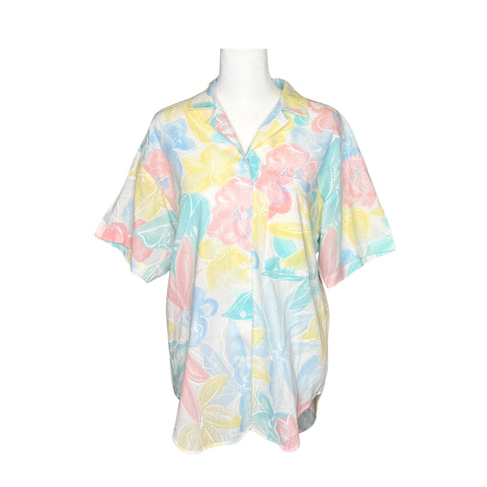 Vtg 90s Sears Floral Button-down 8 Watercolor Artsy Resort Vacation Whimsical