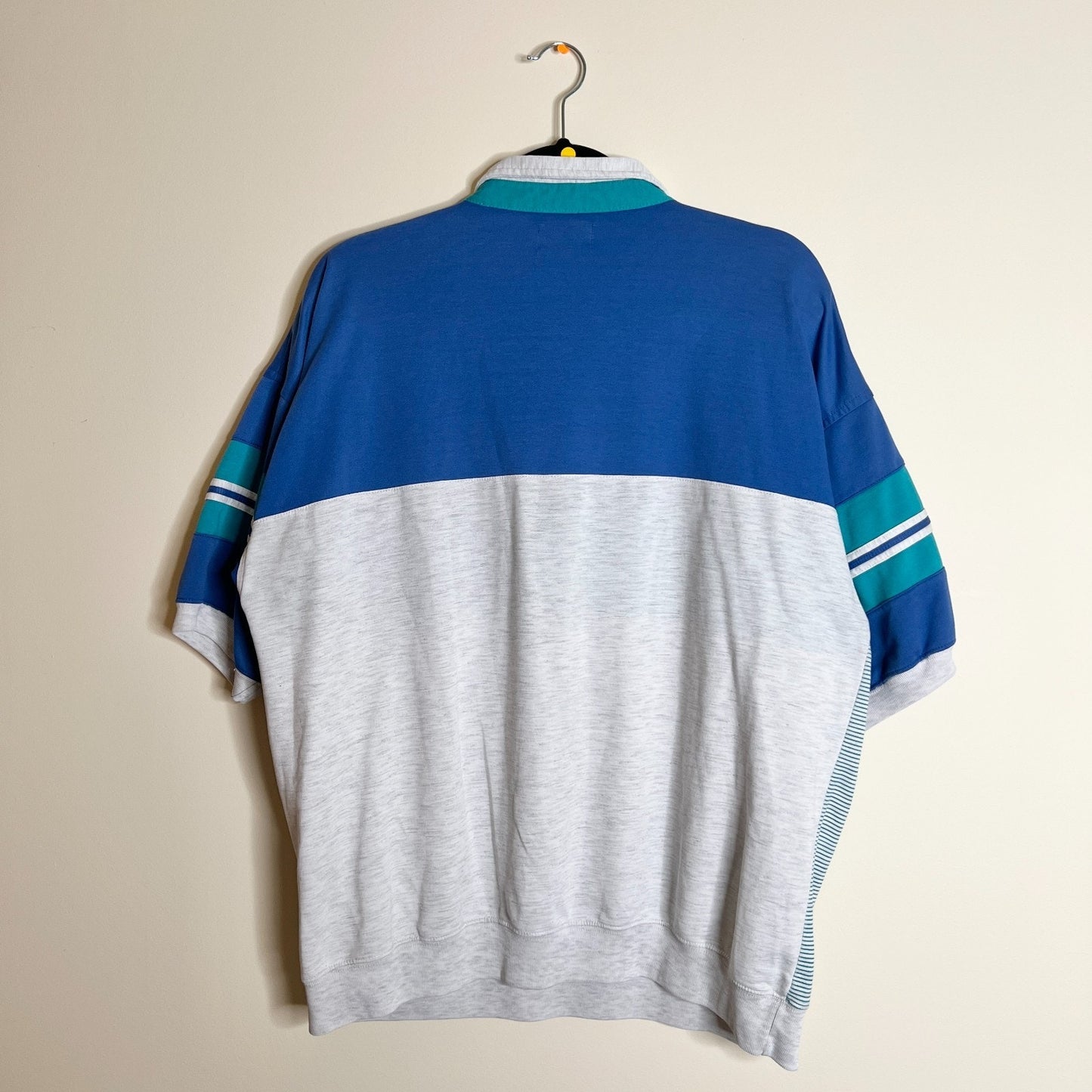 Vtg 80s Mens Polo Shirt XL Colorblock Striped Sporty Beachy Coastal Retro Pop
