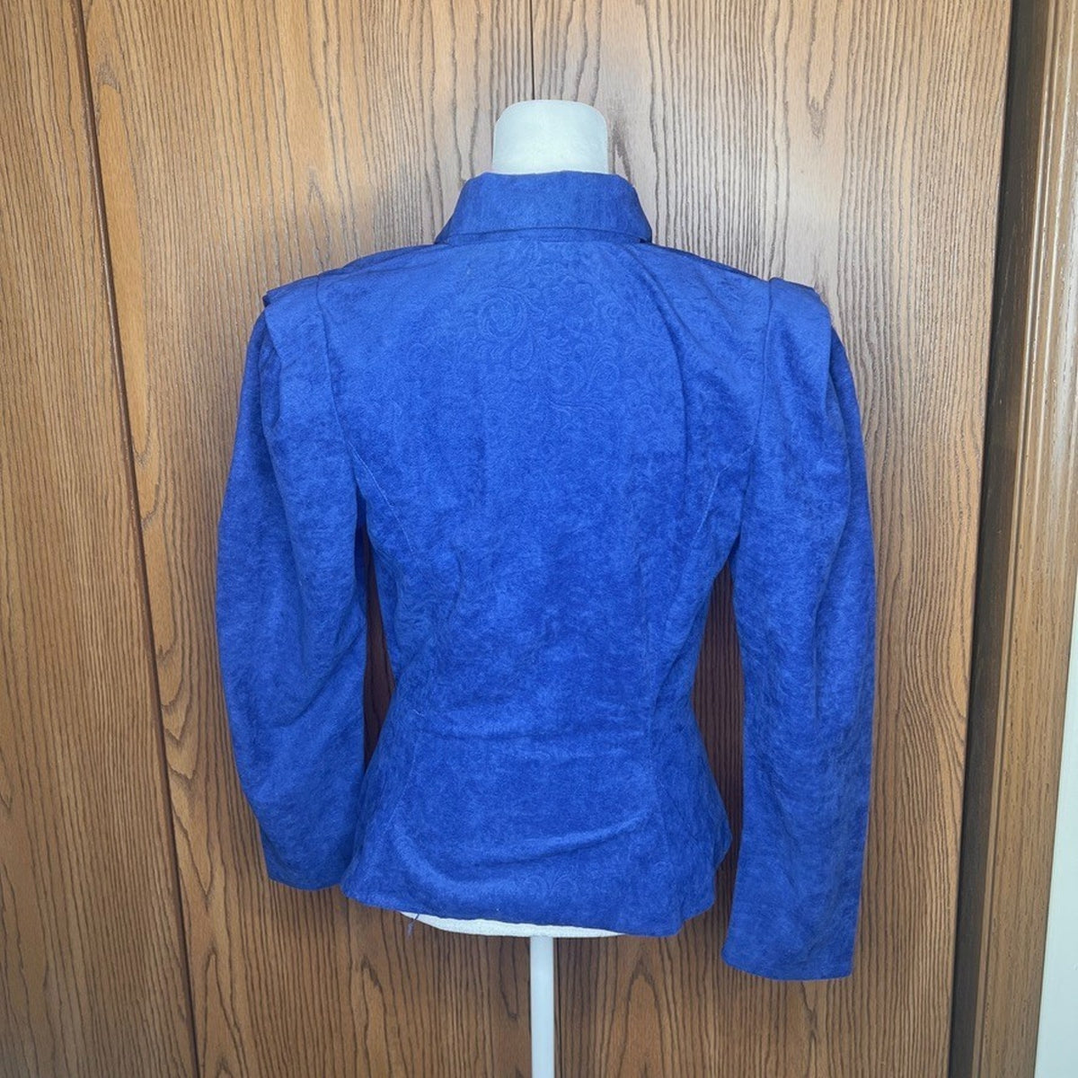 Vtg 80s Byer Too Royal Blue Blazer Floral Peplum Formal Office Retro Rockabilly