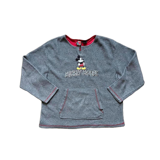 Vintage Mens Mickey Mouse Fleece Sweatshirt Size L Gray Embroidered Front Pocket