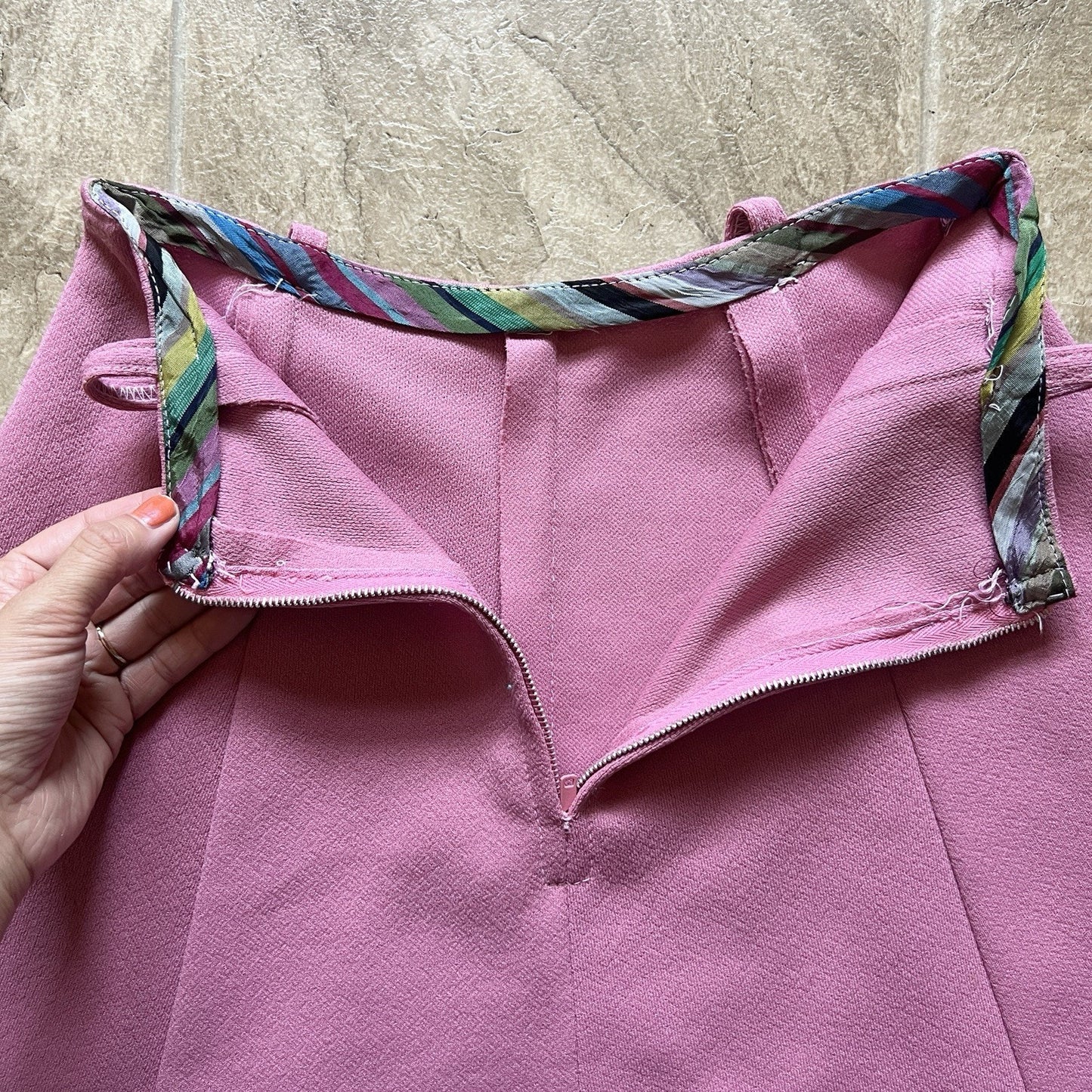 Vtg 70s Mini Skirt Bubblegum Pink Belt Loops Coquette Soft Girl Feminine Barbie