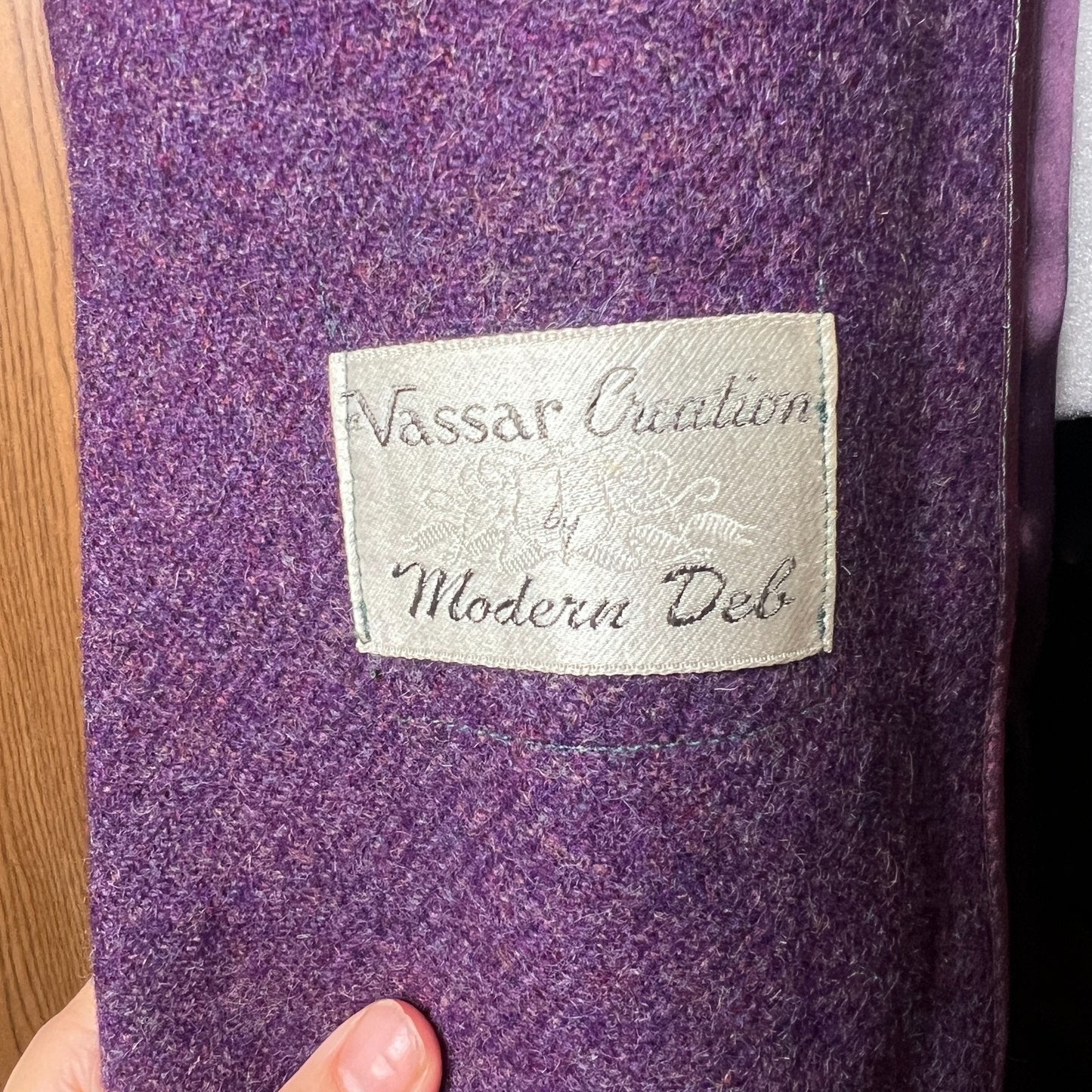 Vintage 1950s Vassar Collection by Modern Deb Womens Long Wool Pea Coat Purple Double Breasted Fur Lining Whimsigoth Twee Old Money Classic