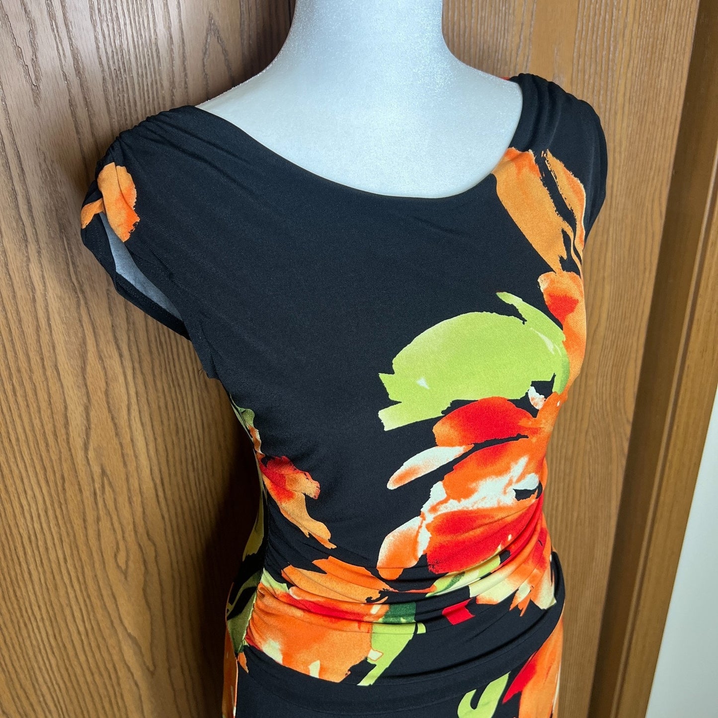 En Focus Studio Floral Midi Dress 6 Ruched Waist Y2K Artsy Resort Boho Statement