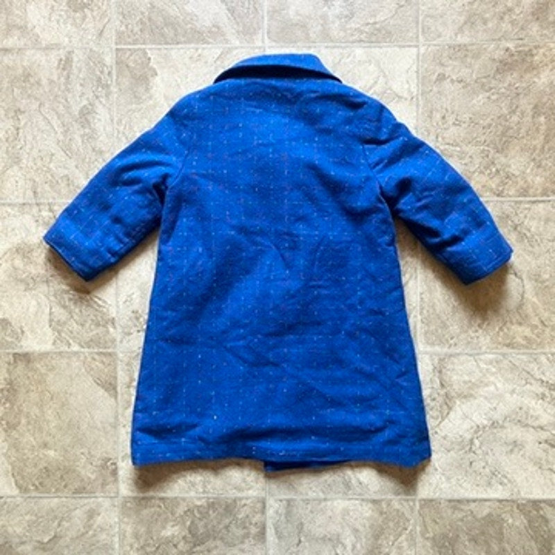 Vintage Girls Pea Coat Royal Blue Checkered Tweed Classic Preppy Academia Winter Holiday