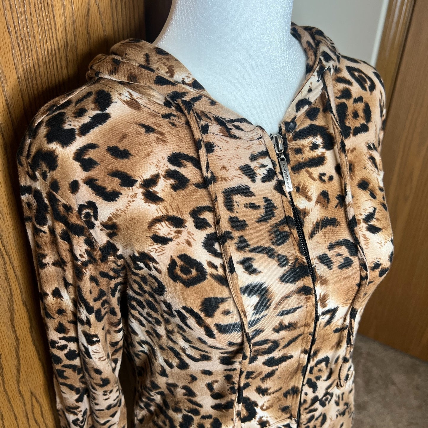 Womens Leopard Print Jacket Full Zip Hooded Light-weight Y2K Baddie McBling Punk