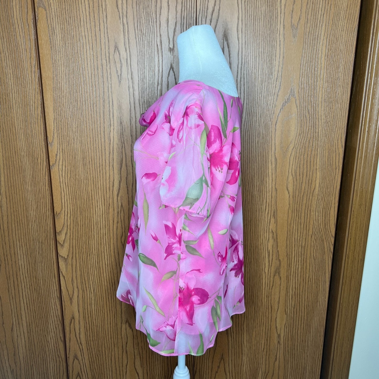 Vtg Deadstock 90s Womens Floral Top 16 Pink Cowl Neck Whimsical Fairy Artsy Boho