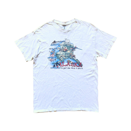 Vintage 90s Womens Alaska Destination Tourist Graphic T-Shirt Size M Vacation Retro Nature Animals Wilderness
