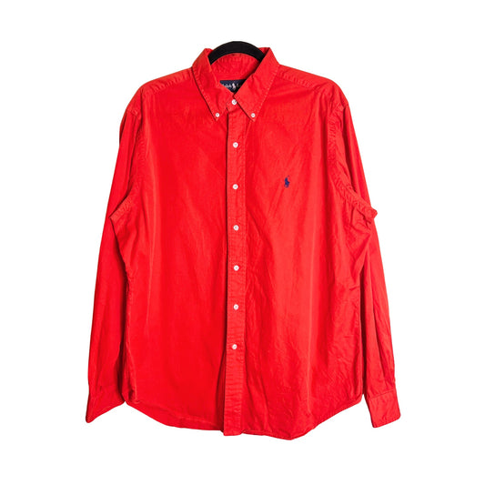 Vtg 90s Ralph Lauren Button-down L Red Orange Blue Pony Classic Preppy Statement