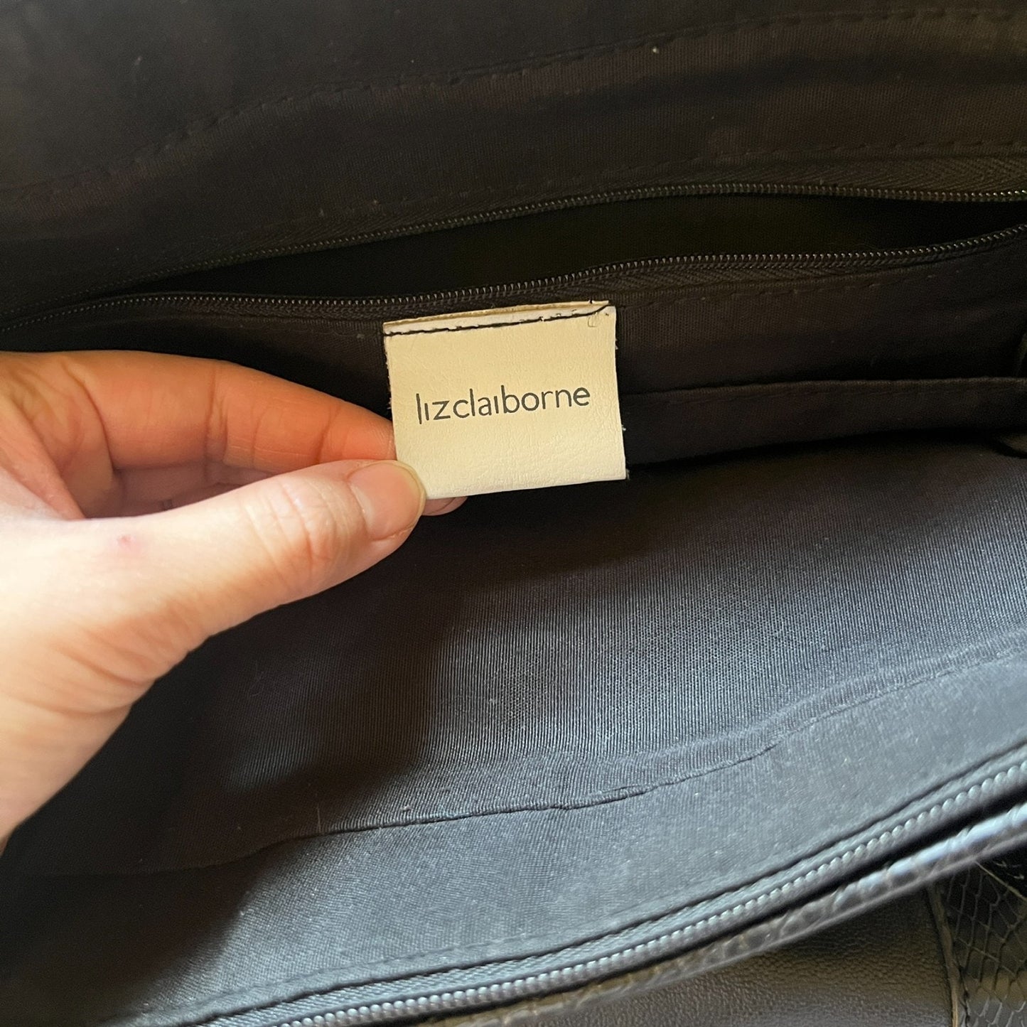 Vtg Y2K Liz Claiborne Black Faux Leather Tote Bag Removable Straps Work Business