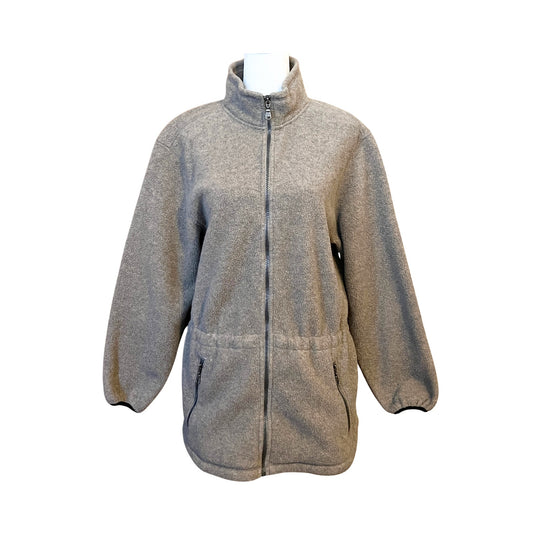 Vintage Y2K Eddie Bauer Womens Fleece Jacket Size S Polartec Oatmeal Beige Full Zip Waist Drawstring Outdoor Granola Girl