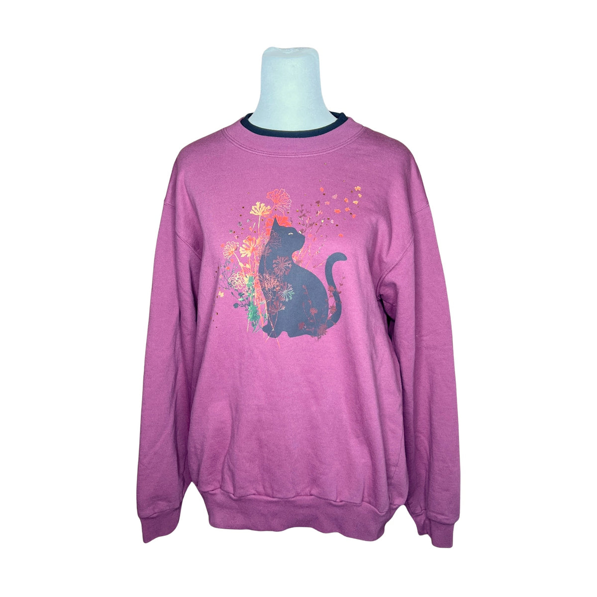 Vtg 90s Morning Sun Black Cat Sweatshirt Fall Autumn Halloween Whimsical Cozy
