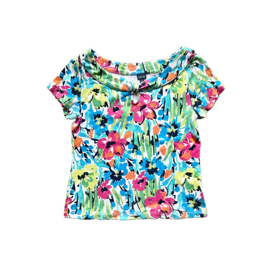 Vtg Y2K Womens Floral Top M Multi-color Floral