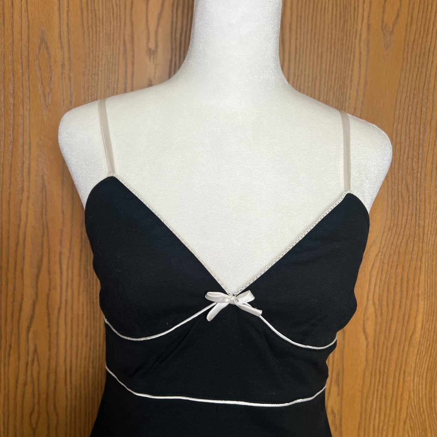 Vtg 90s Express Babydoll Dress 6 Black Satin Bow Coquette Romantic MInimalist