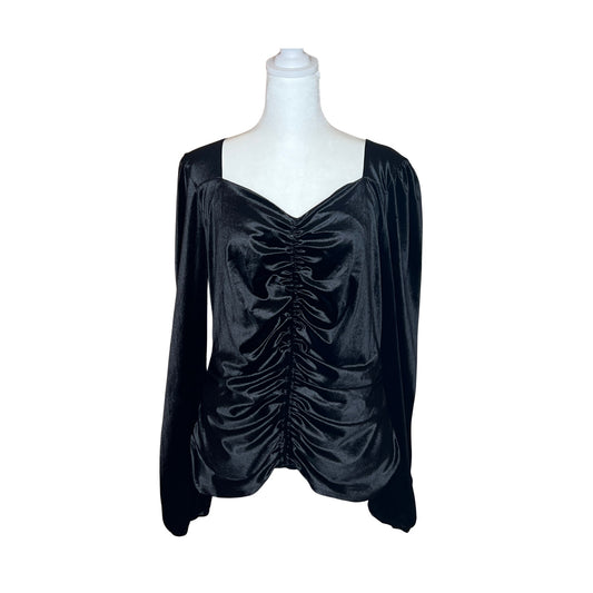 Vintage Y2K International Concepts Womens Black Velvet Ruched Long Sleeve Top Size L Witchy Goth Whimsigoth Fairy Grunge Holiday