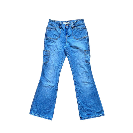 Vintage Y2K Hydraulic Womens Cargo Jeans Size 5/6 Medium Wash Wide Leg Grunge Utility