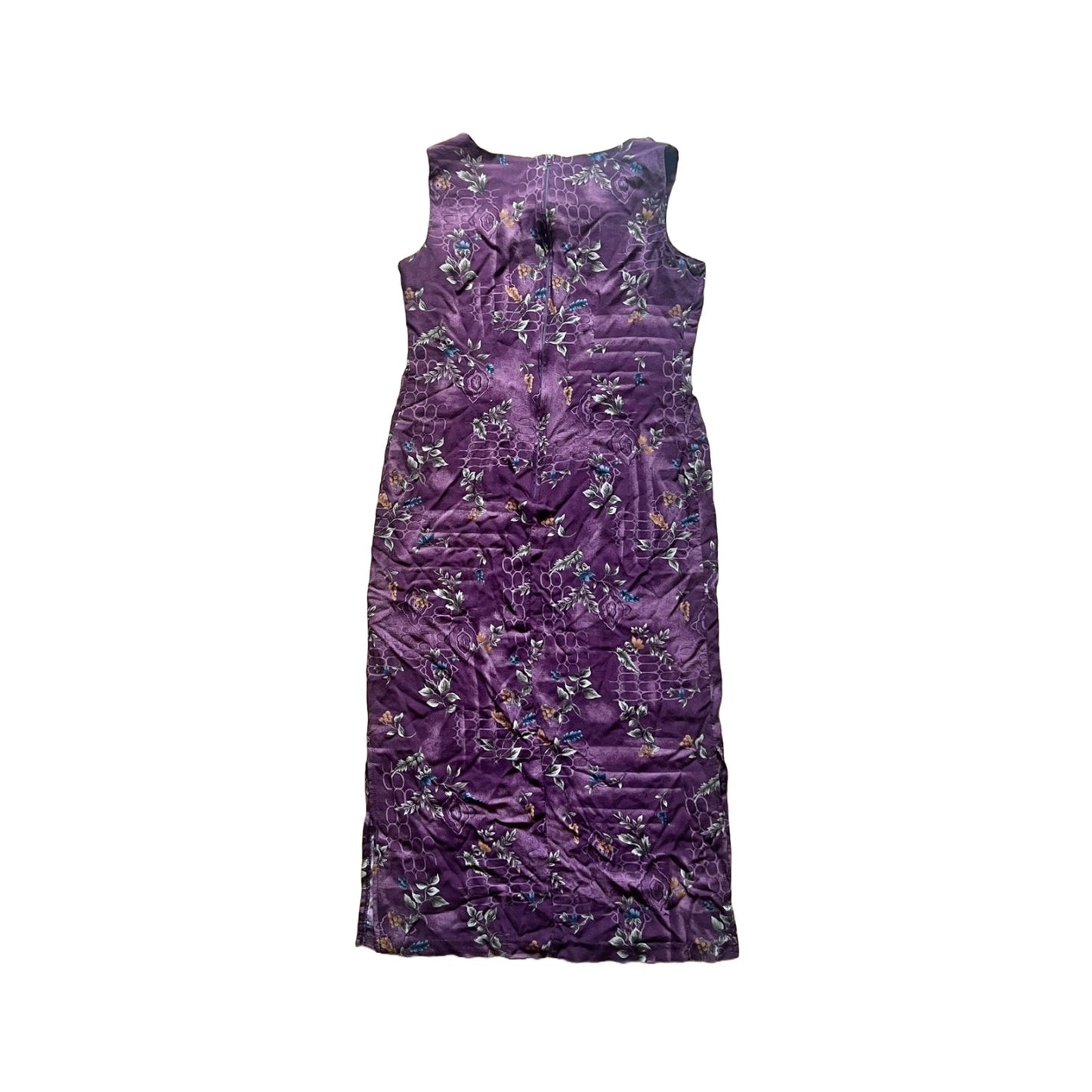 Vintage 90s Womens Midi Dress Purple Floral Sleeveless