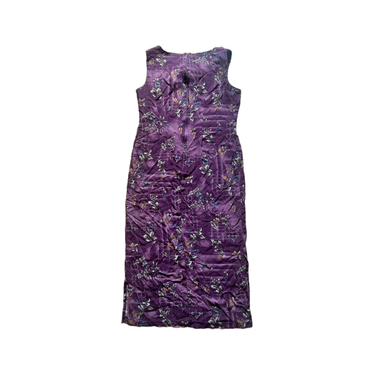Vintage 90s Womens Midi Dress Purple Floral Sleeveless