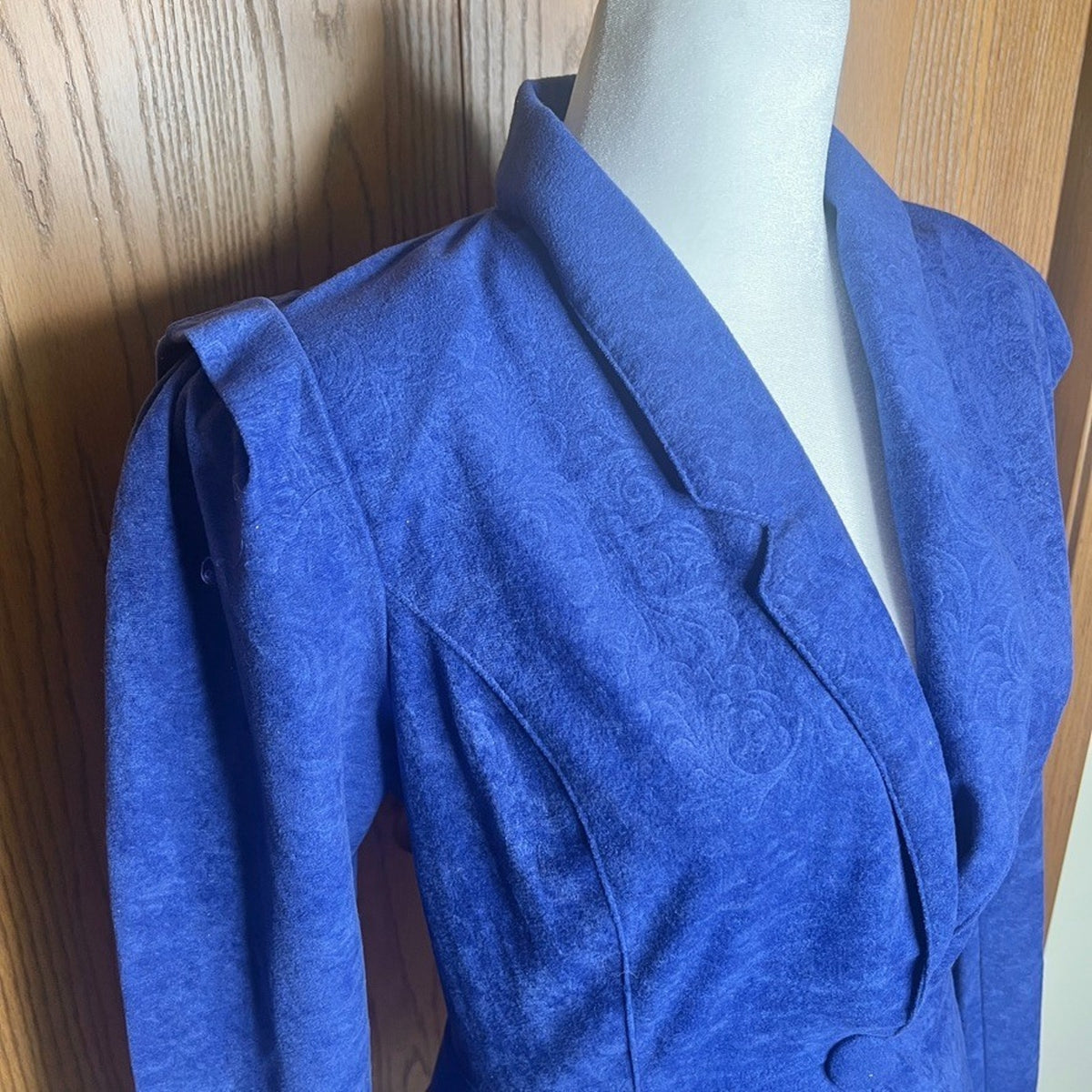 Vtg 80s Byer Too Royal Blue Blazer Floral Peplum Formal Office Retro Rockabilly