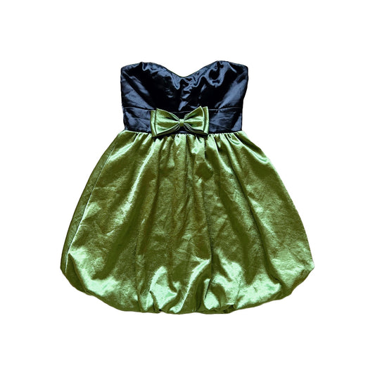 Vtg Y2K Trixxi Mini Dress S Black Green Bow Bubble Hem Mall Goth Christmas Holiday