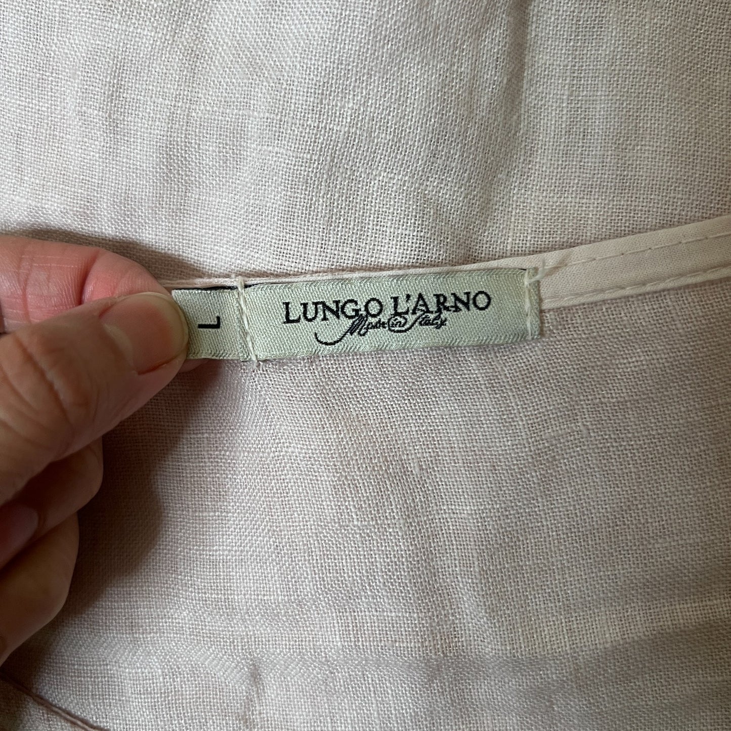 Lungo L’arno Linen Top L Pink Embroidered Mother of Pearl Buttons Coastal Italy