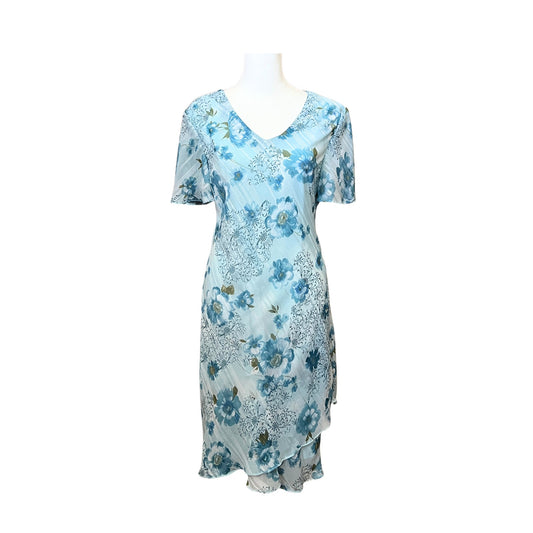 Vtg 90s R&M Richards Midi Dress Size 12P Blue Floral Fairy Whimsical Romantic