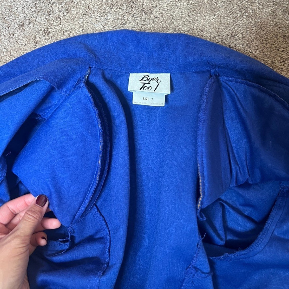 Vtg 80s Byer Too Royal Blue Blazer Floral Peplum Formal Office Retro Rockabilly