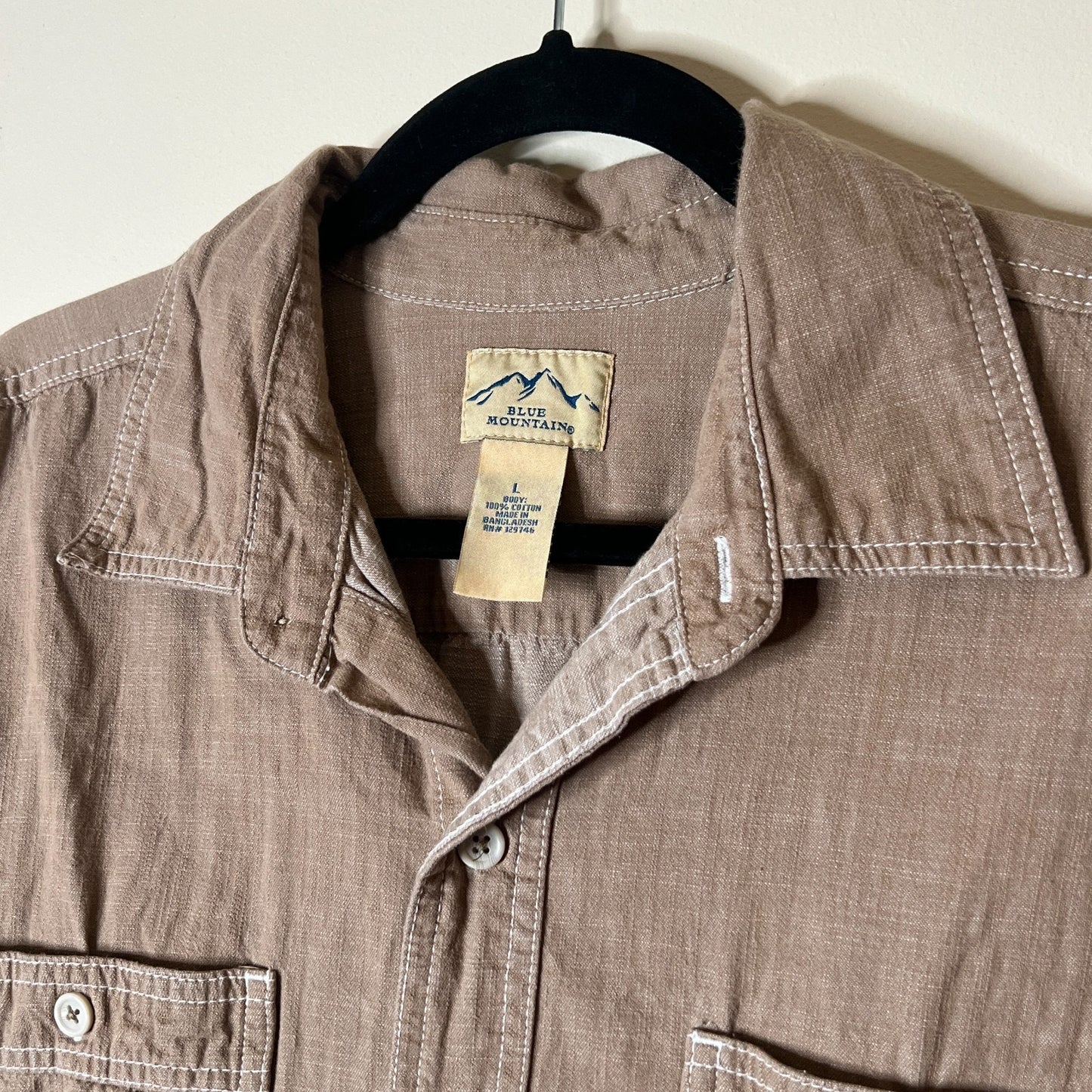 Blue Mountain Mens Button-up Shirt Size L Light Brown Outdoor Utility Workwear Cabincore