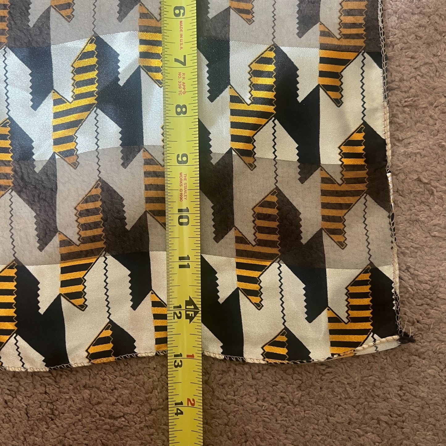 Vtg 80s Geometric Scarf Gold Black Semi Sheer Groovy Artsy Eclectic Maximalist