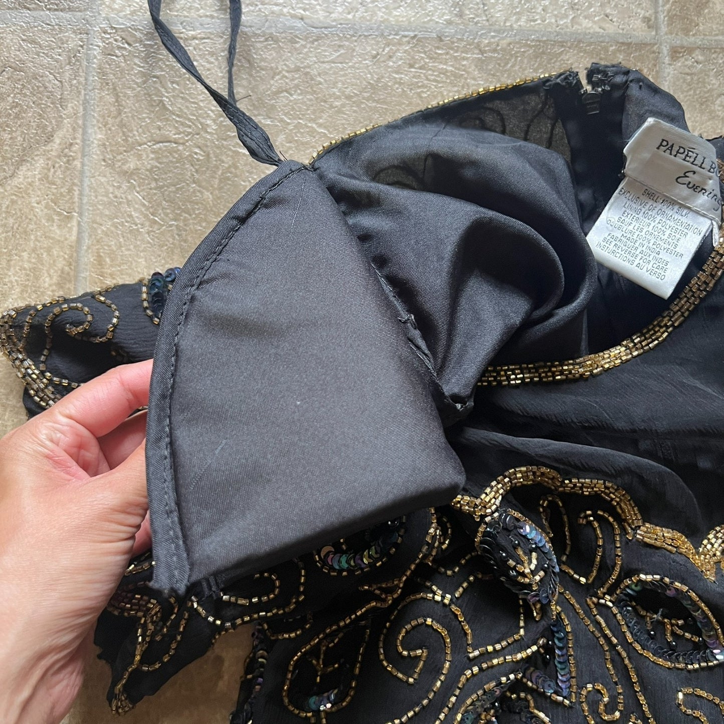 Vintage Womens 100% Silk Beaded Top L Holiday Whimsigoth Victorian Party Glam