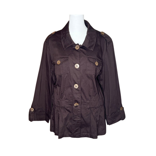 Larry Levine Womens Jacket Size XL Chocolate Brown Utility Grunge Baddie Lorelai Gilmore