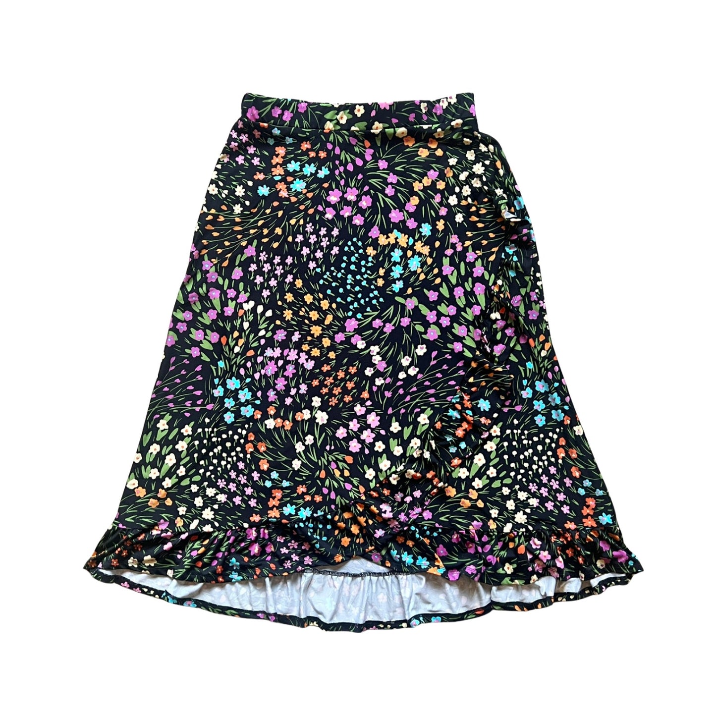 Robert Louis Floral Midi Skirt M Black Multi-color Garden Whimsical Feminine